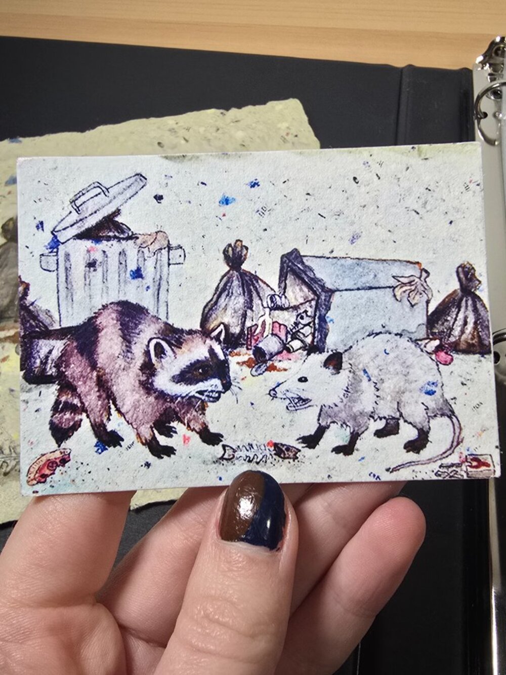 Raccoon & Opossum Rivals Mini Art 🦝🥊 Funny Animal Print (Signed)